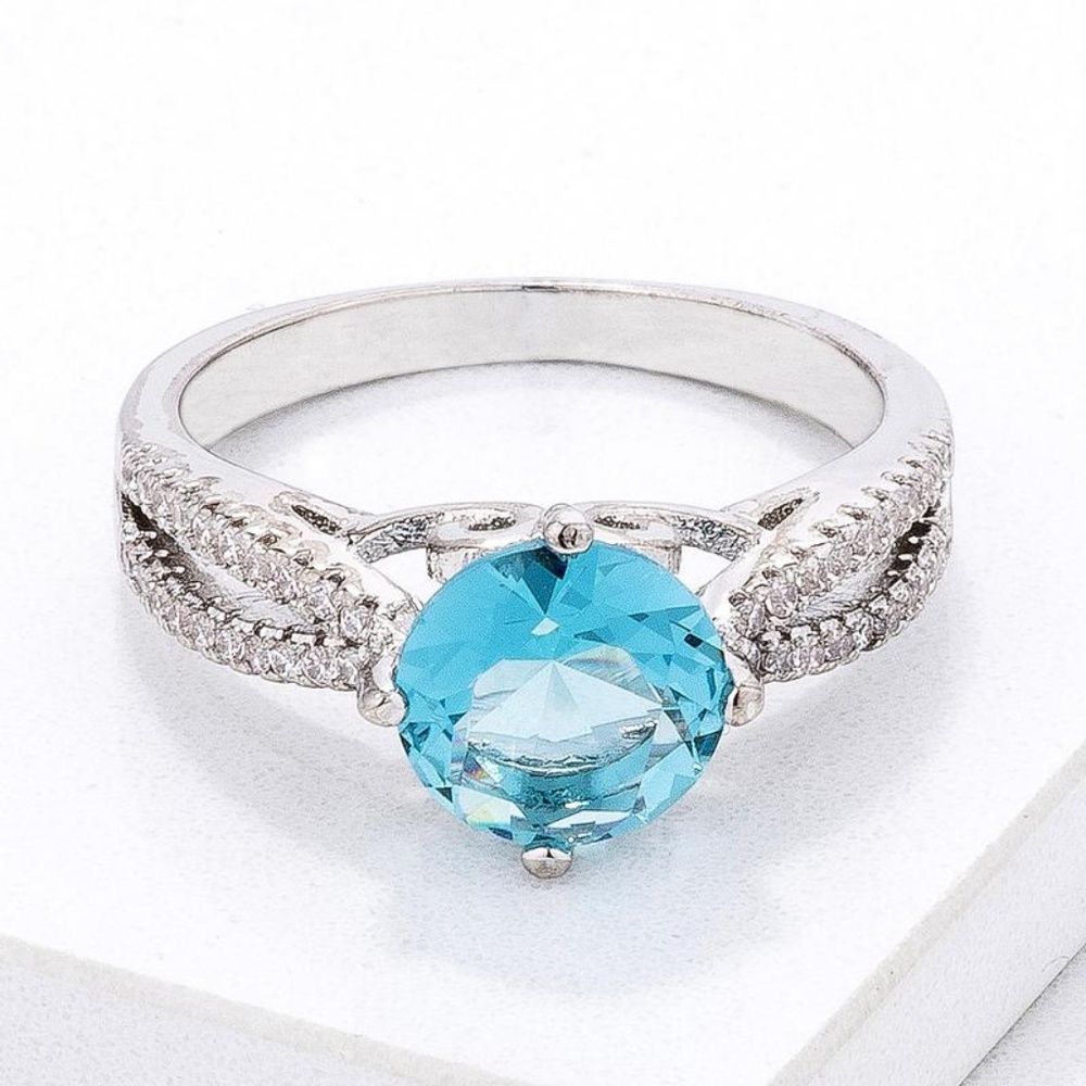 Delicate Pave Shoulder Ice Blue CZ Ring